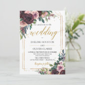 Trendy mauve rozen stoffige roze bloemetjes gouden kaart (Staand voorkant)