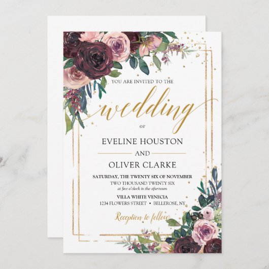 Trendy mauve rozen stoffige roze bloemetjes gouden kaart (Voorkant / Achterkant)