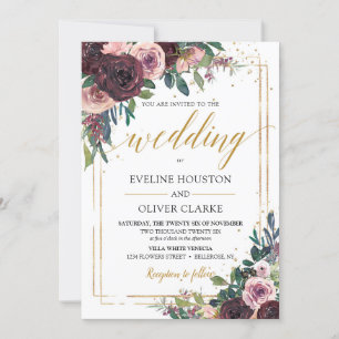 Trendy mauve rozen stoffige roze bloemetjes gouden kaart