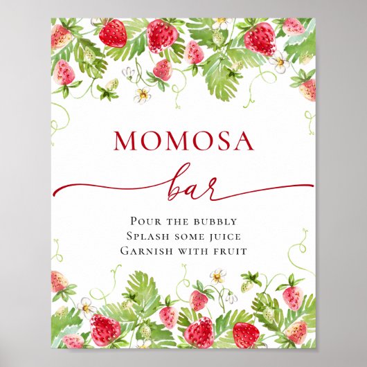 Trendy Meadow Strawberry Baby shower MOMOSA Bar Poster (Voorkant)