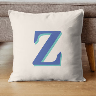 Trendy Medium Blue 3D Initiaal Letter   Linnen kle Kussen