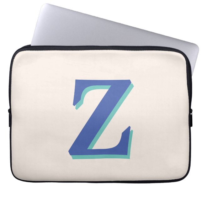 Trendy Medium Blue 3D Initiaal Letter | Linnen kle Laptop Sleeve (Voorkant)