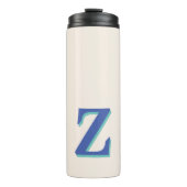 Trendy Medium Blue 3D Initiaal Letter | Linnen kle Thermosbeker (Voorkant)