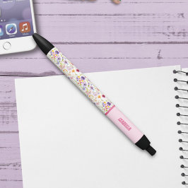 Trendy Meerkleurige Wilde lente Bloemen Bloemrijke Zwarte Inkt Pen