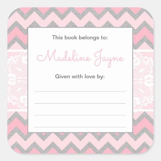 Trendy Meisje Baby shower Bookplate sticker (Voorkant)