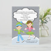 Trendy Meisje & Jongen Schaatsen Verjaardag Uitnod Kaart (Staand voorkant)
