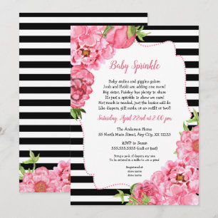 Trendy Meisje Roze Bloemen Baby Sprinkle Uitnodigi Kaart