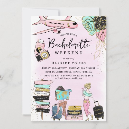 Trendy Meisjes Afscheidsweekend Kaart (Voorkant)