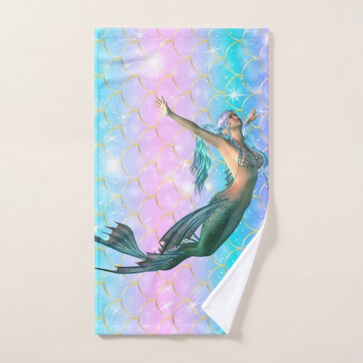 Trendy Mermaid on Mermaid Tail Scales Shiny Bad Handdoek (Handdoek)