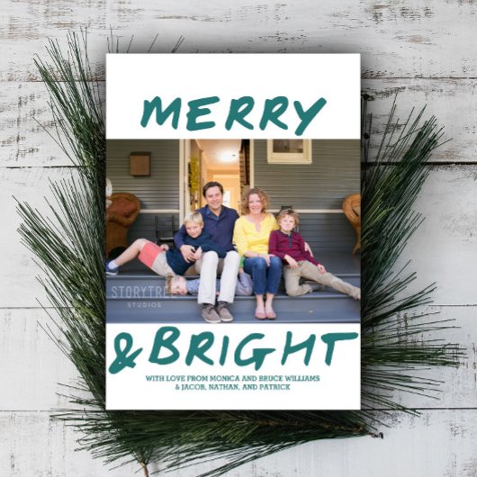 Trendy Merry and Bright Photo Card | BLAUWGROEN Feestdagenkaart