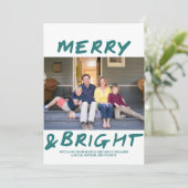 Trendy Merry and Bright Photo Card | BLAUWGROEN Feestdagenkaart (Staand voorkant)