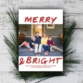 Trendy Merry and Bright Photo Card | Burgundy Feestdagenkaart