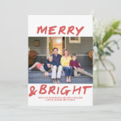 Trendy Merry and Bright Photo Card | Rood Feestdagenkaart (Staand voorkant)