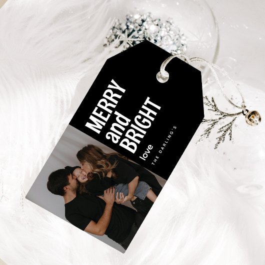 Trendy Merry & Bright Foto Kerstmis Cadeaulabel