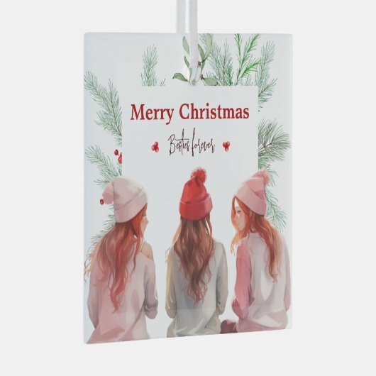 Trendy Merry Christmas Besties voor altijd Beste V Glas Ornament (Voorkant Rechts)