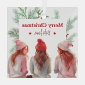 Trendy Merry Christmas Besties voor altijd Beste V Glas Ornament (Achterkant)