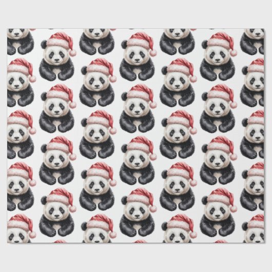 Trendy Merry Christmas Cute Panda Bear Pattern     Cadeaupapier (Vlak)