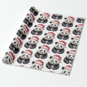 Trendy Merry Christmas Cute Panda Bear Pattern     Cadeaupapier (Uitgerold)