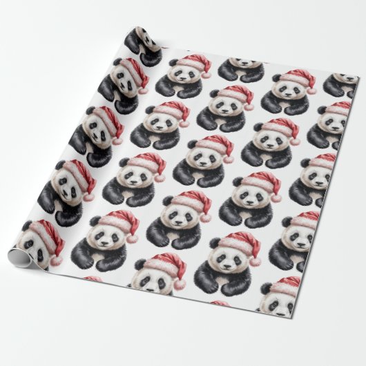 Trendy Merry Christmas Cute Panda Bear Pattern     Cadeaupapier (Uitgerold)