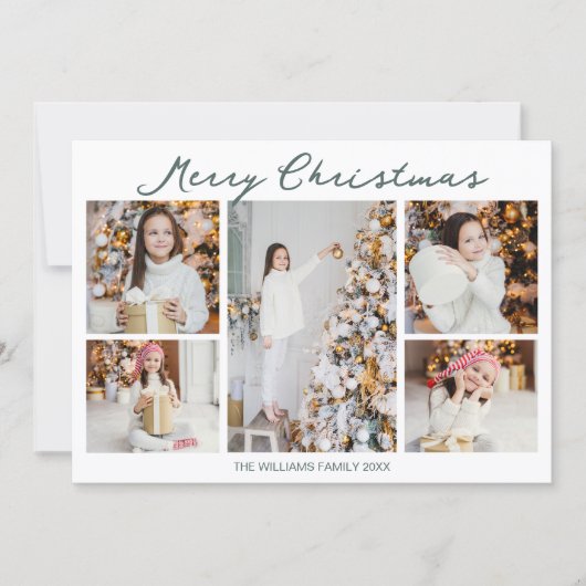 Trendy Merry Christmas Family Photo Collage 2025 Feestdagenkaart (Voorkant)