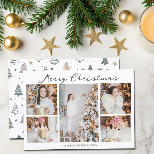 Trendy Merry Christmas Family Photo Collage 2025 Feestdagenkaart
