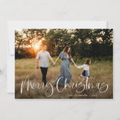 Trendy Merry Christmas Kalligrafie 2 Foto Feestdagenkaart (Voorkant)