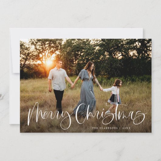 Trendy Merry Christmas Kalligrafie 2 Foto Feestdagenkaart (Voorkant)