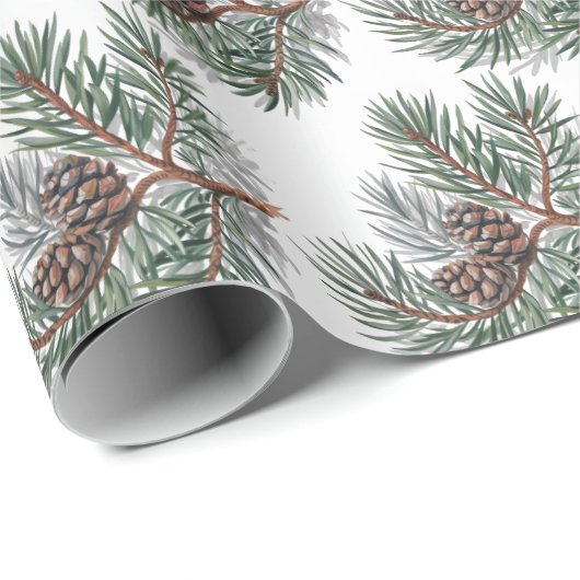 Trendy Merry Christmas Pine Cones and Branches Cadeaupapier (Rol Hoek)