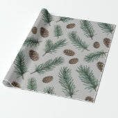 Trendy Merry Christmas Pine Cones and Branches     Cadeaupapier (Uitgerold)