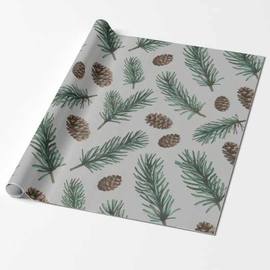 Trendy Merry Christmas Pine Cones and Branches     Cadeaupapier (Uitgerold)