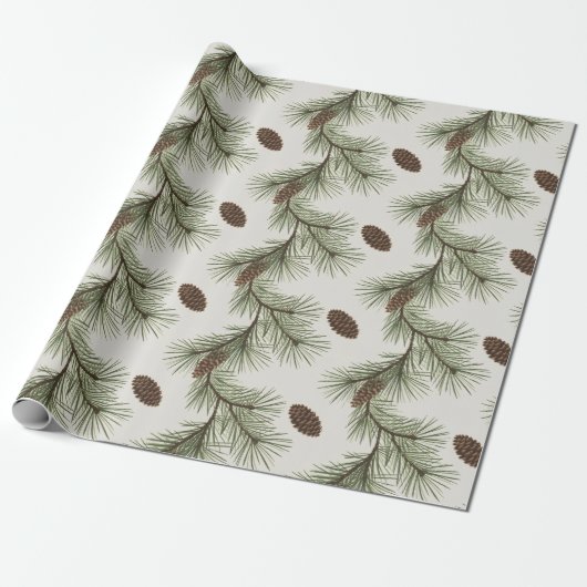 Trendy Merry Christmas Pine Cones and Branches     Cadeaupapier (Uitgerold)