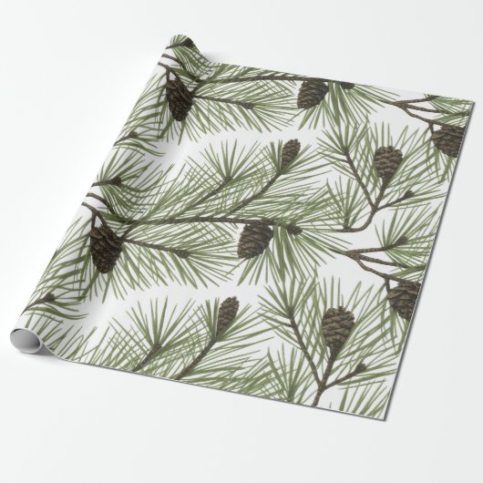 Trendy Merry Christmas Pine Cones and Branches Cadeaupapier (Uitgerold)