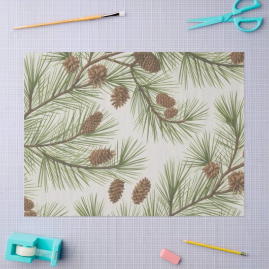 Trendy Merry Christmas Pine Cones and Branches     Tissuepapier (Craft)