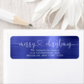 Trendy Merry kerst Heart script Metallic Blue Etiket (Insitu)