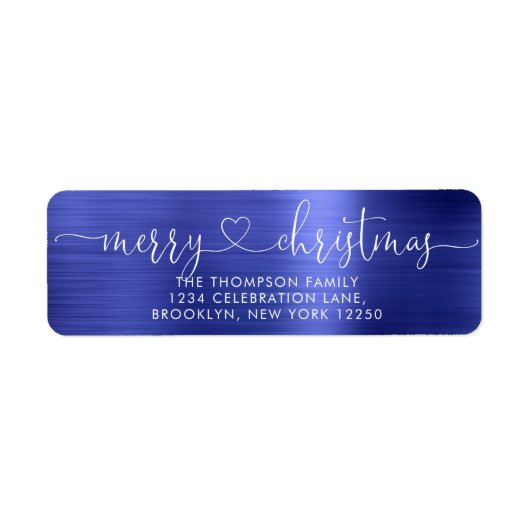 Trendy Merry kerst Heart script Metallic Blue Etiket (Voorkant)