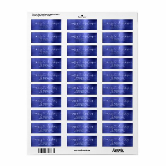 Trendy Merry kerst Heart script Metallic Blue Etiket (Full Sheet)