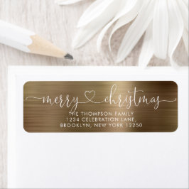 Trendy Merry kerst Heart script Metallic Gold Etiket