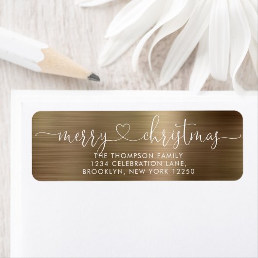 Trendy Merry kerst Heart script Metallic Gold Etiket (Insitu)