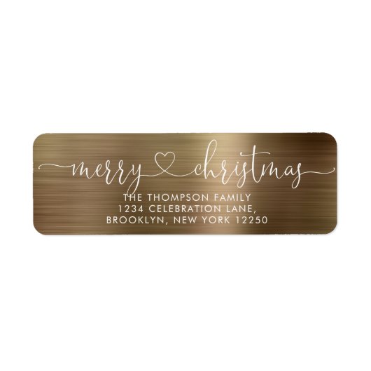 Trendy Merry kerst Heart script Metallic Gold Etiket (Voorkant)