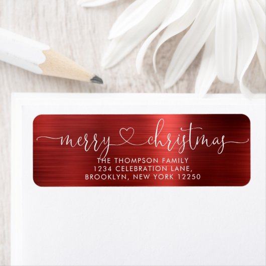 Trendy Merry kerst Heart Script Metallic Red Etiket (Insitu)