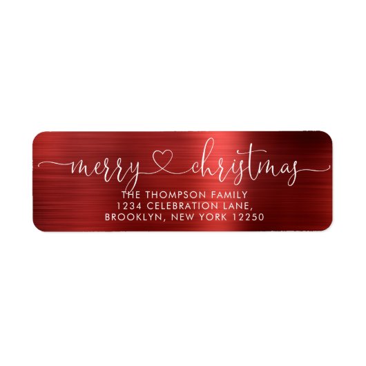 Trendy Merry kerst Heart Script Metallic Red Etiket (Voorkant)