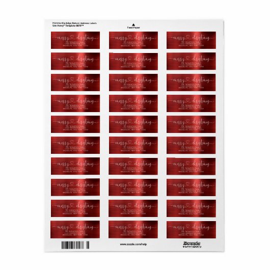 Trendy Merry kerst Heart Script Metallic Red Etiket (Full Sheet)