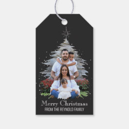 Trendy Merry kerstboom Silhouette Foto grijs Cadeaulabel