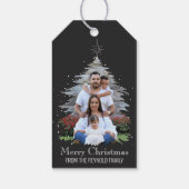 Trendy Merry kerstboom Silhouette Foto grijs Cadeaulabel (Achterkant)