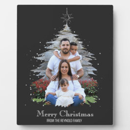 Trendy Merry kerstboom Silhouette Foto grijs Fotoplaat