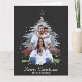 Trendy Merry kerstboom Silhouette Foto grijs Kaart