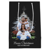 Trendy Merry kerstboom Silhouette Foto grijs Medium Cadeauzakje (Achterkant)