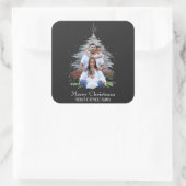 Trendy Merry kerstboom Silhouette Foto grijs Vierkante Sticker (Tas)