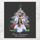 Trendy Merry kerstboom Silhouette Foto grijs Wijn Etiket (Enkel label)