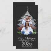 Trendy Merry kerstboomvorm 2023 Foto grijs (Voorkant / Achterkant)